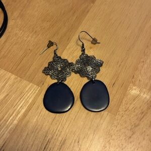 Intricate Silver and Navy Dangle Earrings